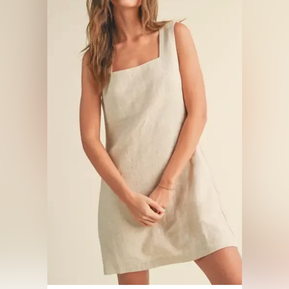 Abercrombie & Fitch Linen Blend Square Neck Dress Oatmeal XSmall petite